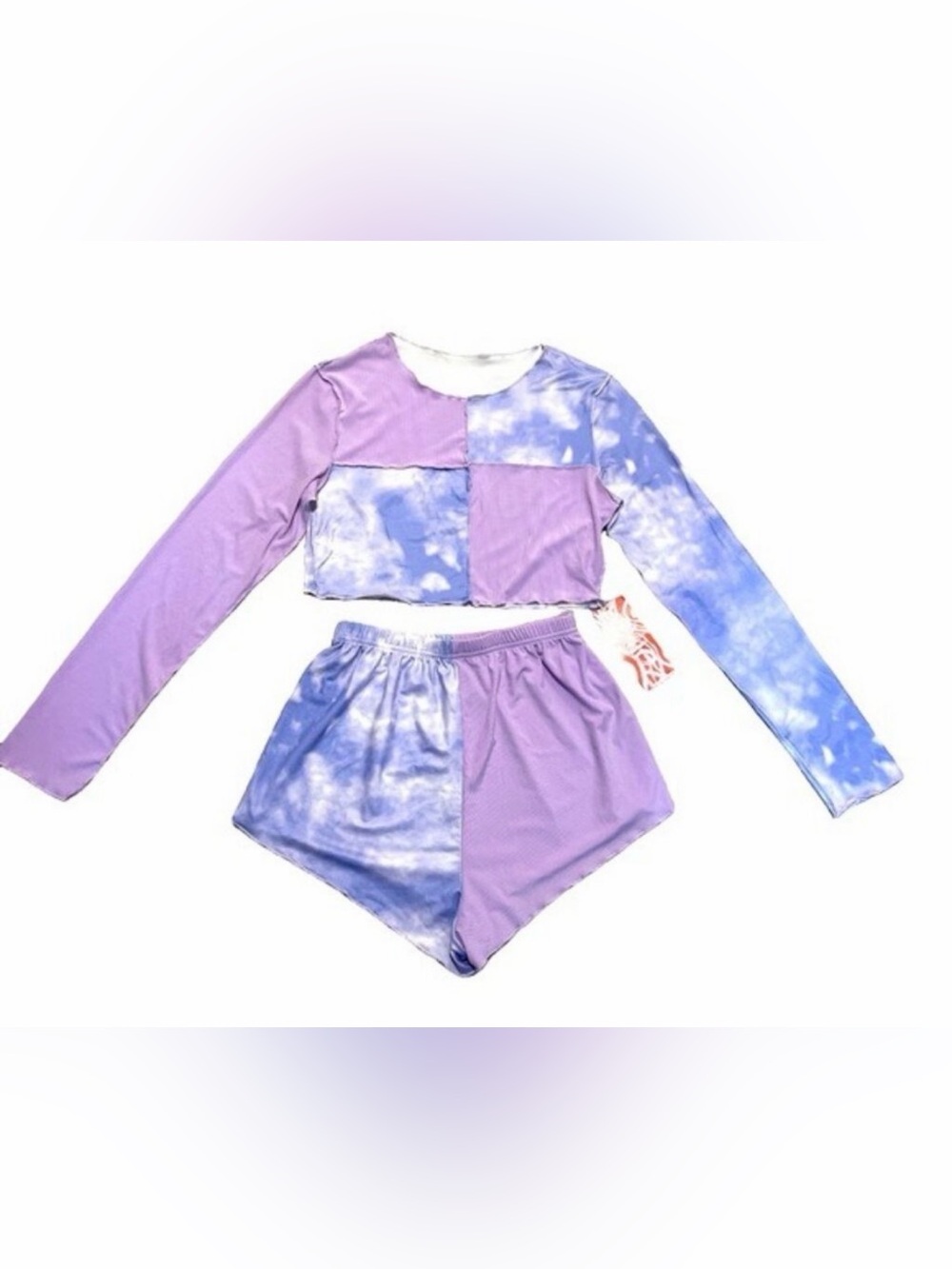 ROMWE Lavender Tie Dye Pajama Short & Longsleeve Crop Top Size Small & Cotton